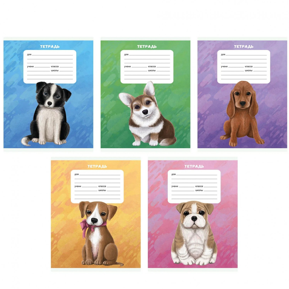 Тетрадь А5 18л., линия, Канц-Эксмо, скрепка, мелованный картон "Собачки", 5 видов