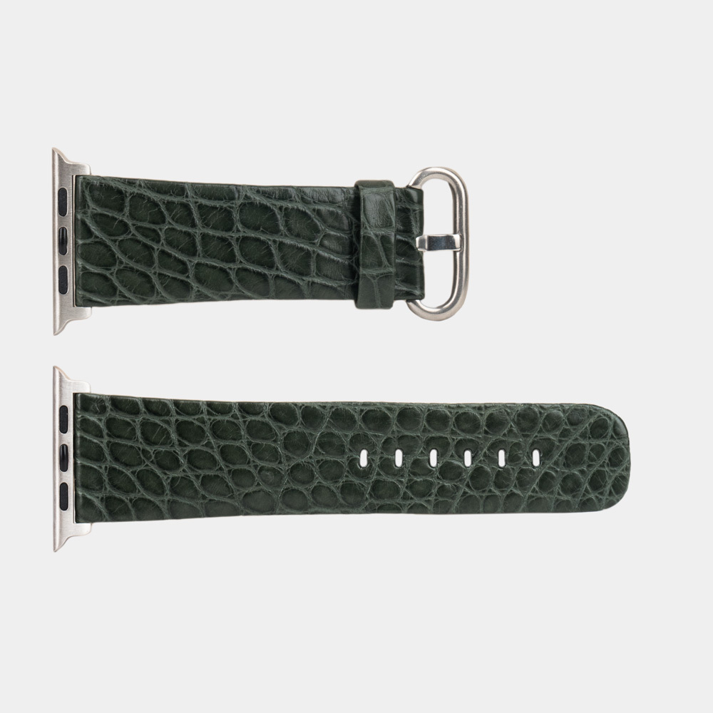 Ремешок для Apple Watch 42/44/45/49mm Classic из кожи аллигатора зеленого цвета