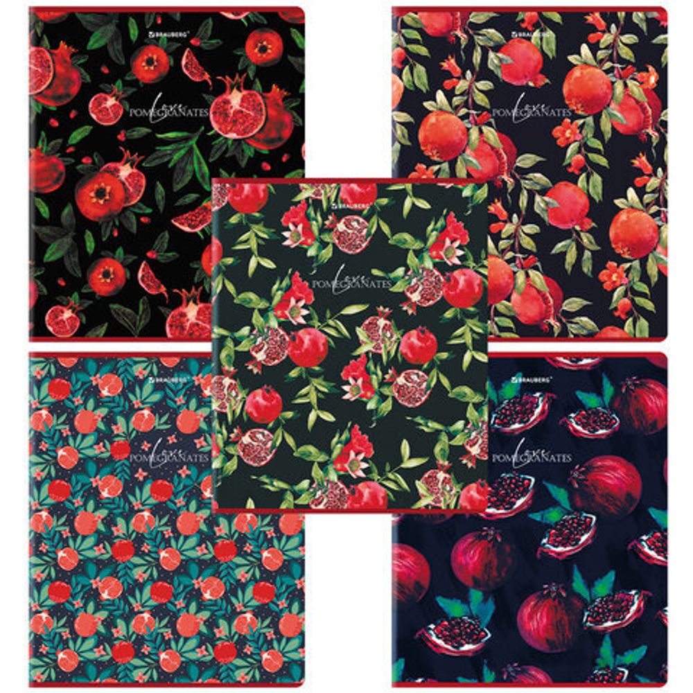 Тетрадь А5, 48 л., BRAUBERG, скоба, клетка, матовая ламинация, выборочный лак, "Гранаты", 404376, 1шт