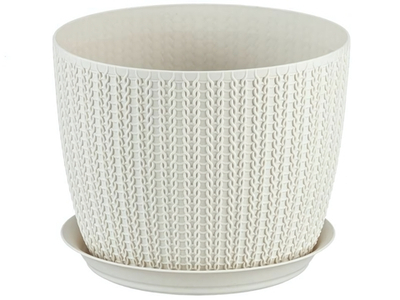 Кашпо Вязание D180мм с поддоном 2,8л (Белый ротанг)