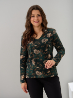 Лонгслив ЛНкл-080/изумрудный-хризантемы