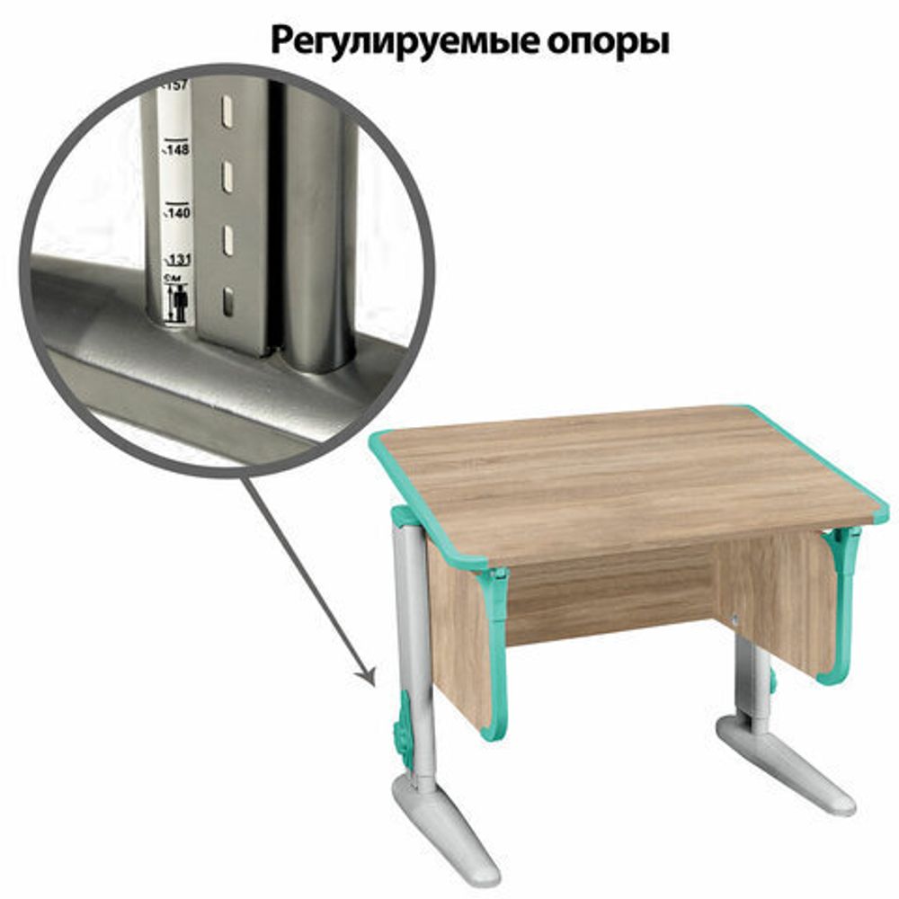 Стол-парта регулируемый "ДЭМИ" СУТ.41, 750х550х530-815 мм, серый каркас, пластик аквамарин, дуб сонома (КОМПЛЕКТ)