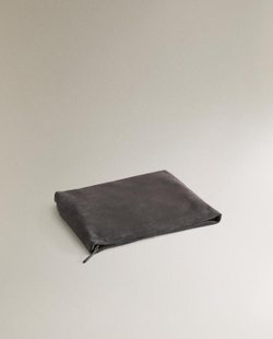 ZARA HOME БОЛЬШАЯ КОЖАНАЯ КОСМЕТИЧКА-КЛАТЧ, ТЕМНО-СЕРЫЙ