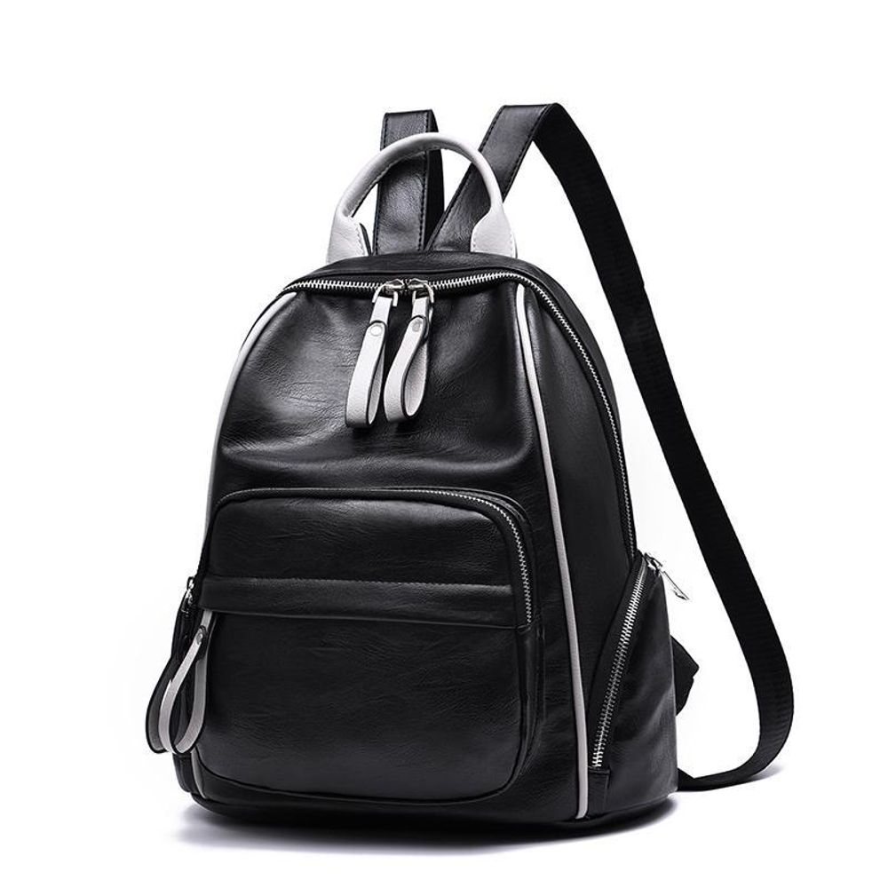 Большой стильный женский повседневный чёрный с белым рюкзак 32х37х16 см из экокожи 9240-3