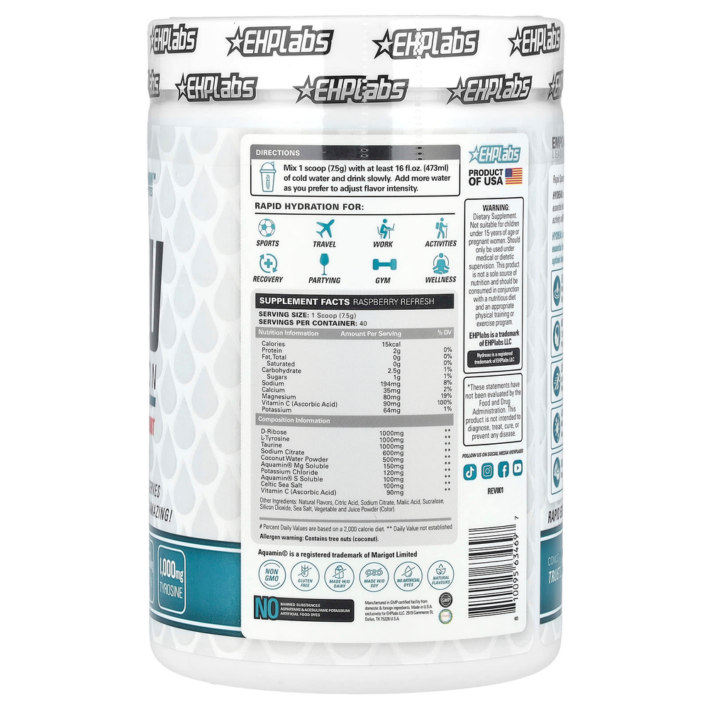 EHPlabs, Hydreau Sports Hydration, малиновое освежение, 300 г (10,58 унции)
