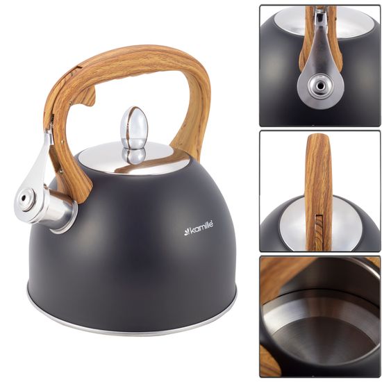 Чайник 2,5 л. из нержавеющей стали со свистком Kamille KM-1096 (черный матовый)