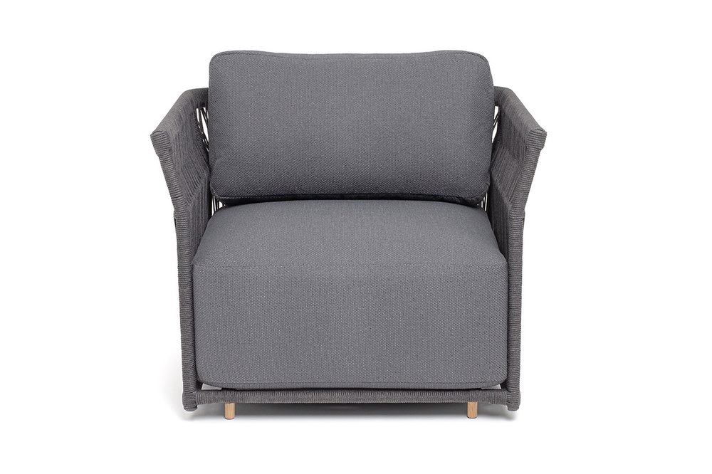 "Лугано" кресло плетеное из роупа, каркас алюминий темно-серый (RAL7024) муар, роуп темно-серый круглый, ткань темно-серая YB25-0027