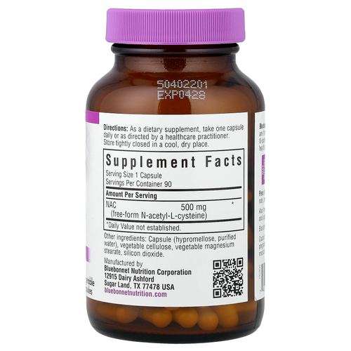 Bluebonnet Nutrition, NAC, 500 мг, 90 растительных капсул