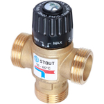 Клапан термостатический смесительный STOUT - 1" (НР, 35-60°C, Kvs 1.6, L-образное смешивание)