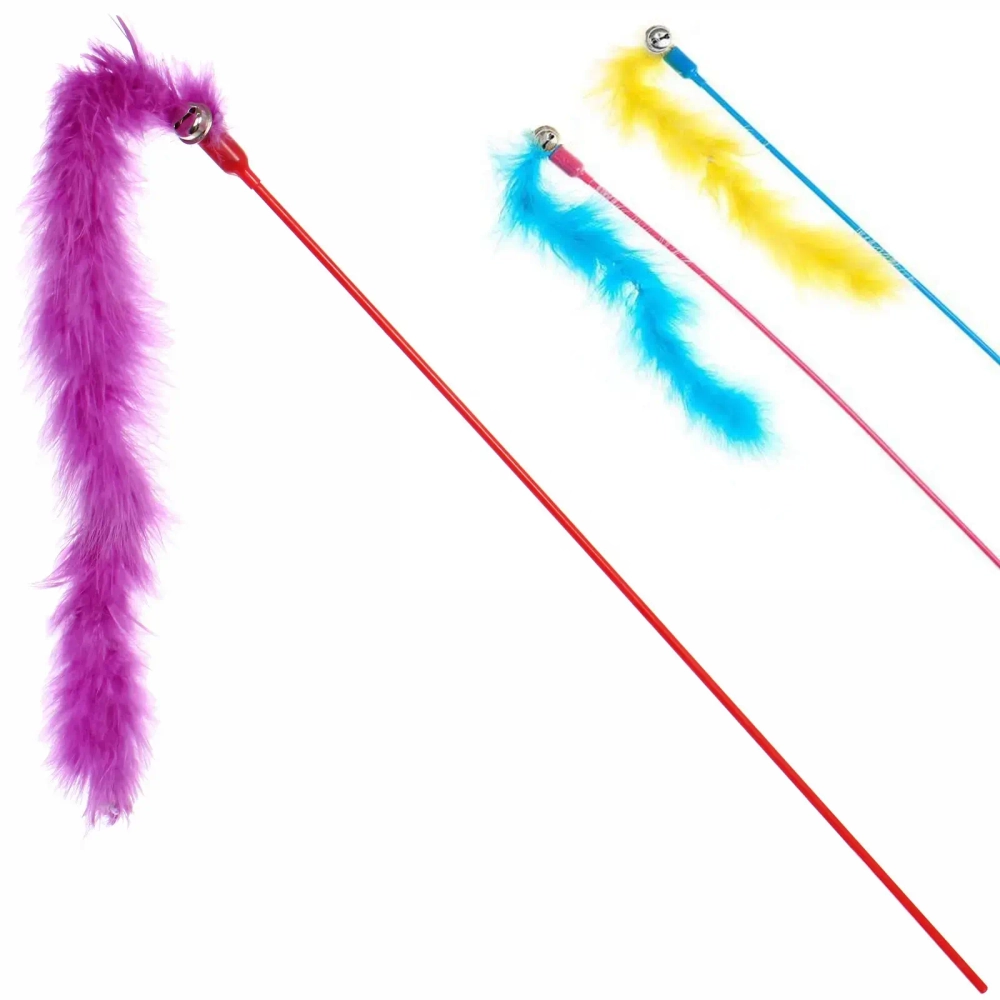 Игрушка - дразнилка на палочке «ЦапЦап», пушистик и колокольчик, микс три цвета, 48 см, ( пакет с подвесом)✦