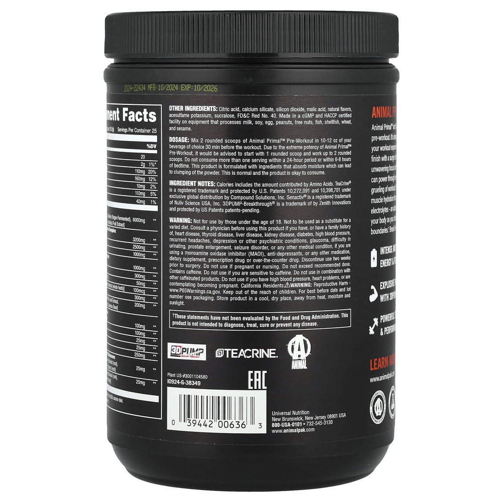 Animal, Pre Workout Primal ™, порошок с ягодами дракона, 480 г (1,05 фунта)