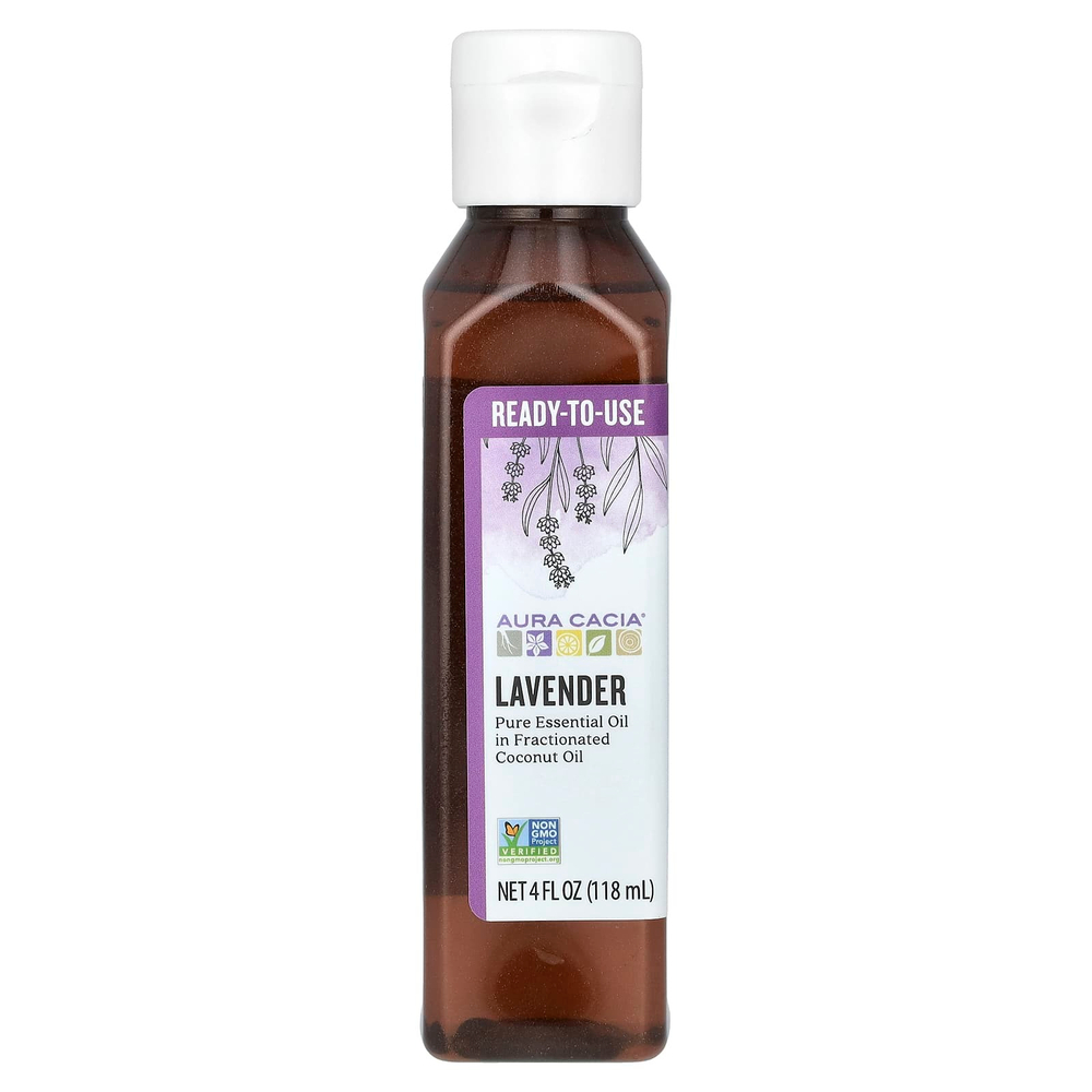 Aura Cacia, Чистое эфирное масло во фракционированном кокосовом масле, лаванда, 118 мл (4 жидк. унц.)