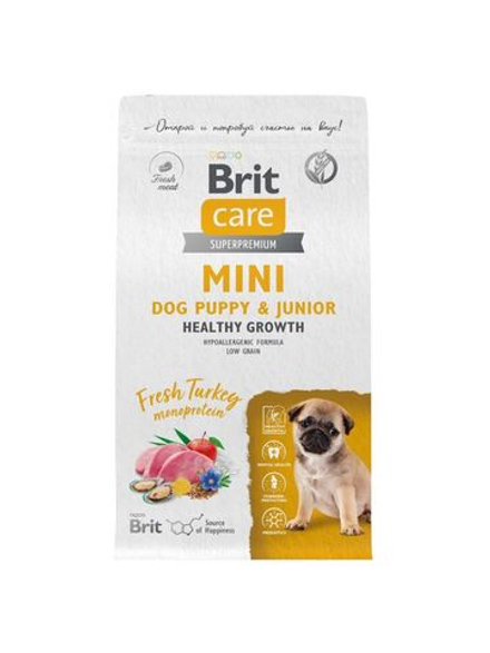 Сухой корм BRIT CARE Mini Puppy&Junior Healthy Growth индейка 1,5кг