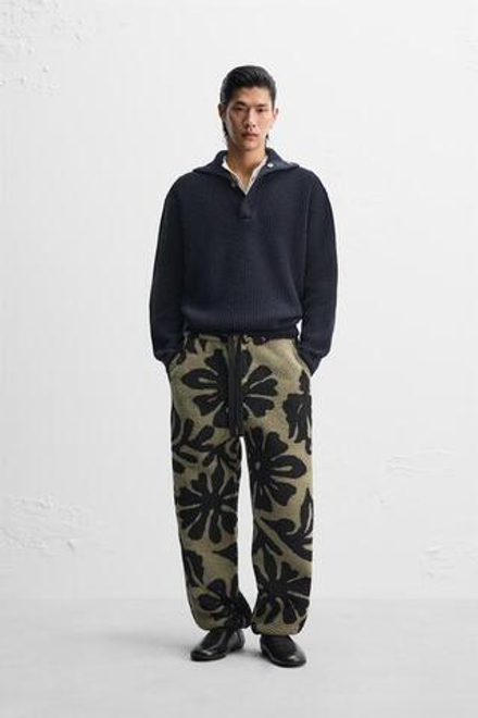 ZARA X NANUSHKA ЖАККАРДОВЫЕ БРЮКИ ИЗ ИСКУССТВЕННОЙ ШЕРСТИ, ЗЕЛЕНЫЙ