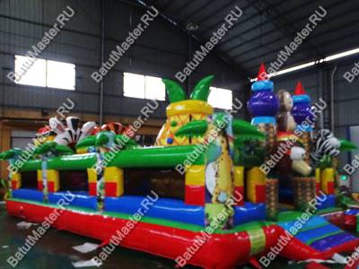 Коммерческий надувной батут "Зверята на радуге" 9*4.6*2.8 м, окна по бокам