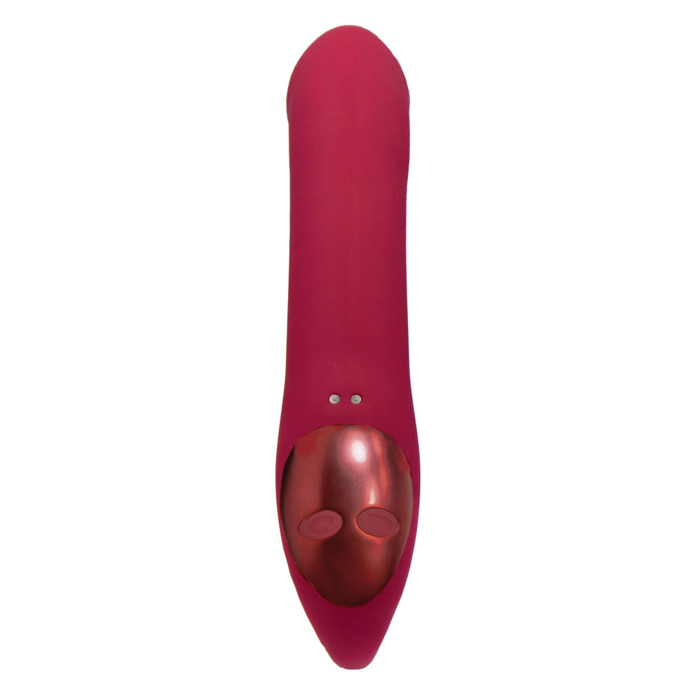 Красный вибратор Indira c гибким стимулятором клитора и нагревом - 18 см. (Цвет: красный)