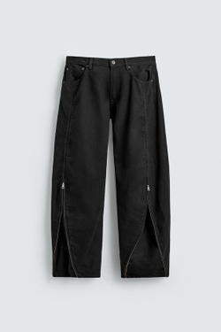 ZARA ДЖИНСЫ BARREL С МОЛНИЯМИ, ЧЕРНЫЙ