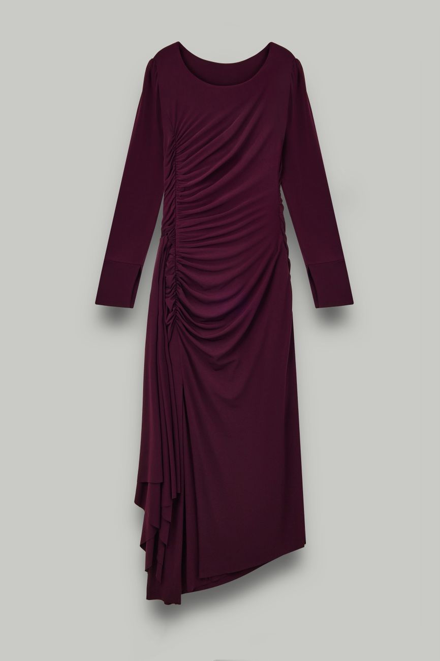 Платье с разрезом из трикотажа с драпировками, инжир