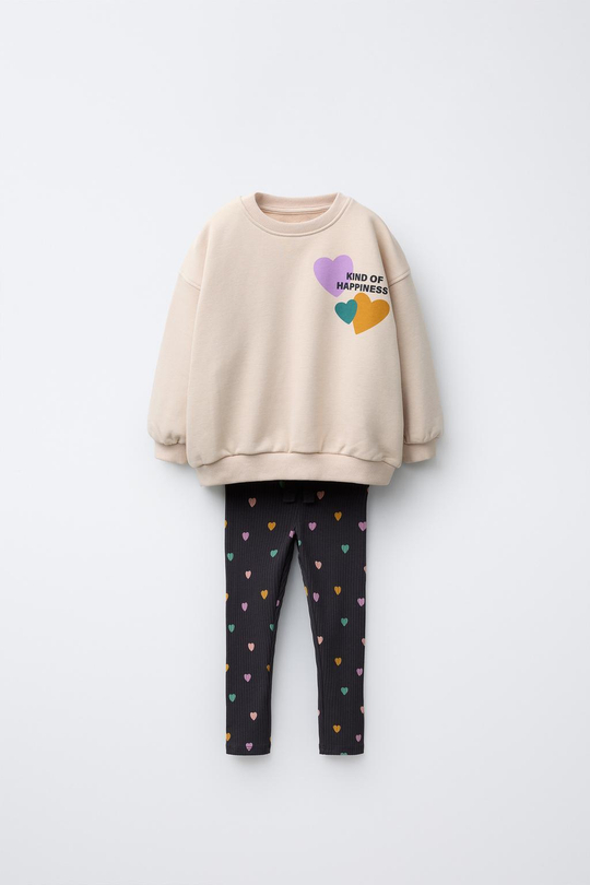 ZARA КОМПЛЕКТ ИЗ ТОЛСТОВКИ И ЛЕГГИНСОВ С ПРИНТОМ, ТЕМНО-БЕЖЕВЫЙ