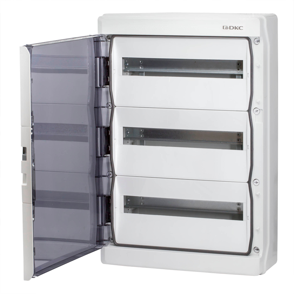 Щит распределительный настенный с дверцей 54 мод.,IP65, серый, с клеммным блоком 63А DKC