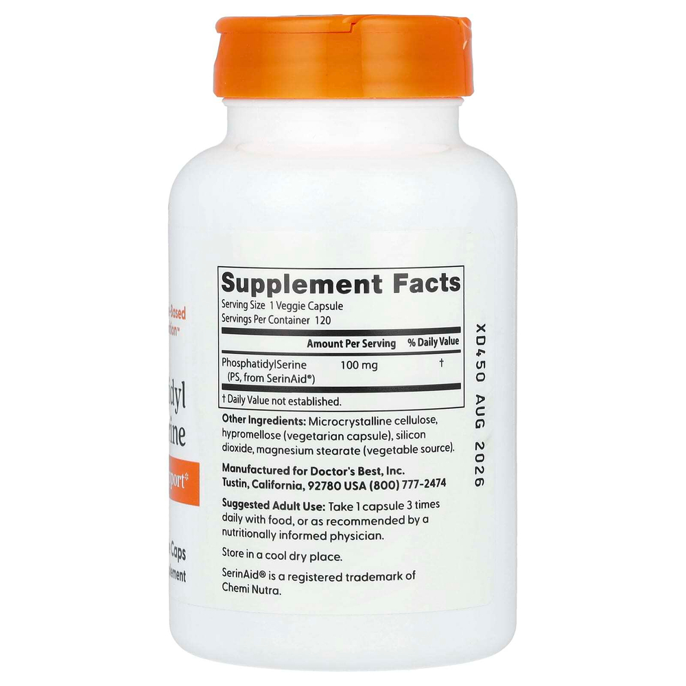 Doctor's Best, фосфатидилсерин, 100 мг, 120 растительных капсул