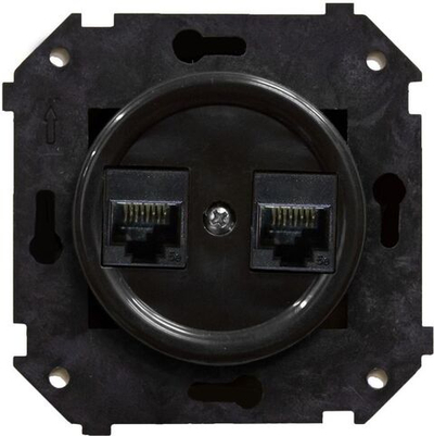 Розетка двойная компьютерная механизм+ накладка, цвет черный (скрытый монтаж) B3-302-23