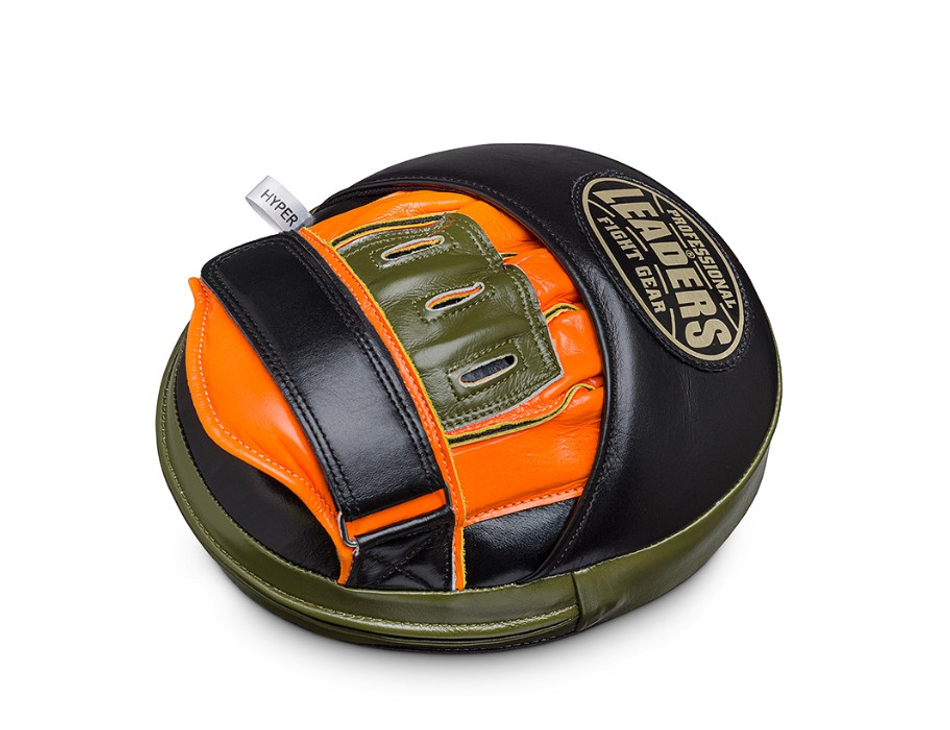 Лапы тренерские LEADERS MID-AIR HYPER BK/OR/OLV (ONE, кожа, черный/оранжевый/оливковый)