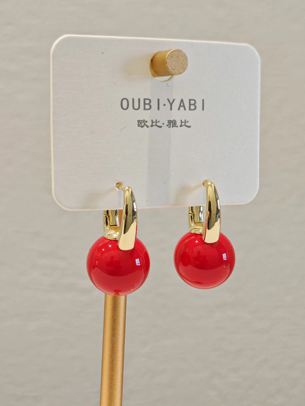 Серьги Oubi Yabi «Алая жемчужина» Gold 14K