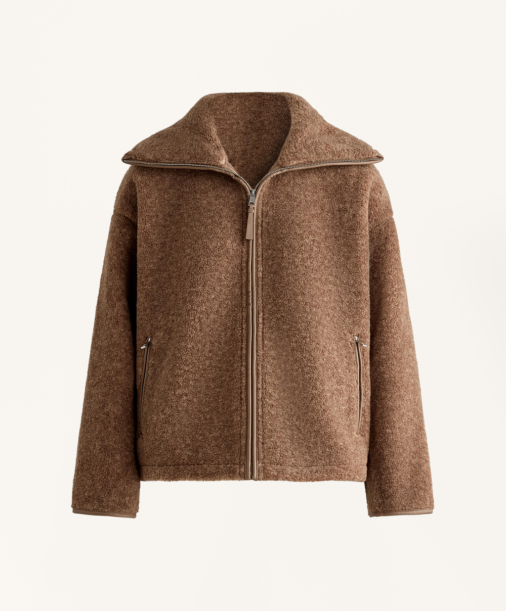 Oysho Куртка boxy из искусственной овчины, коричневый меланж