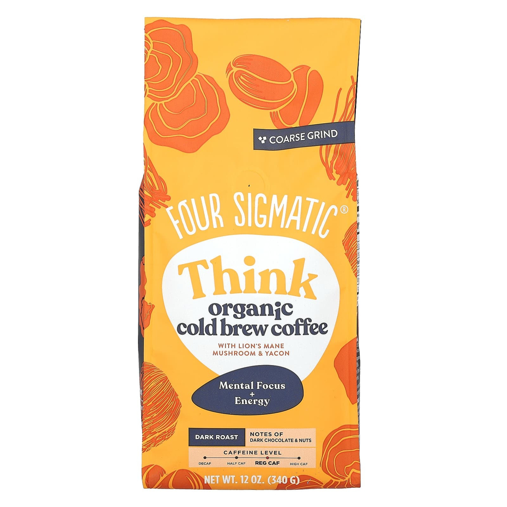 Four Sigmatic, Focus, органический холодный кофе с ежовиком гребенчатым, грибами и яконом, крупного помола, темная обжарка, 283 г (10 унций)