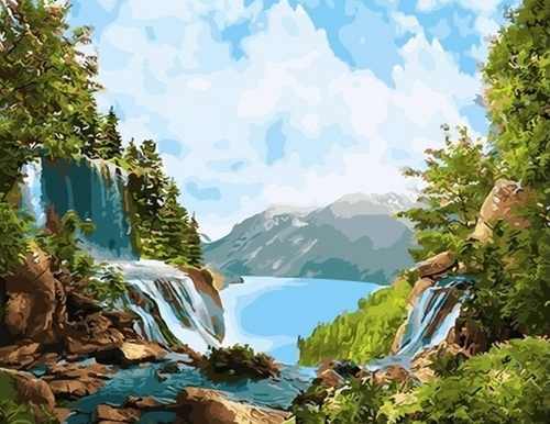 Картина по номерам Два водопада 40х50