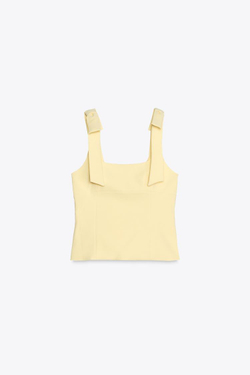 ZARA ТОП ИЗ ЭЛАСТИЧНОЙ ТАКНИ С БАНТАМИ, СВЕТЛО-ЖЕЛТЫЙ