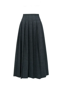 Серая юбка-миди с разрезом в клетку