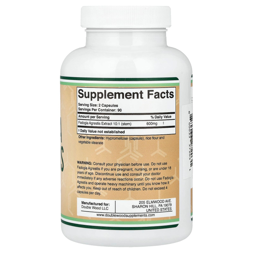 Double Wood Supplements, фадогия (Fadogia arestis), 180 капсул (300 мг в 1 капсуле)