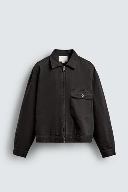ZARA ДЖИНСОВАЯ КУРТКА СВОБОДНОГО КРОЯ, ЧЕРНЫЙ МЕЛАНЖ
