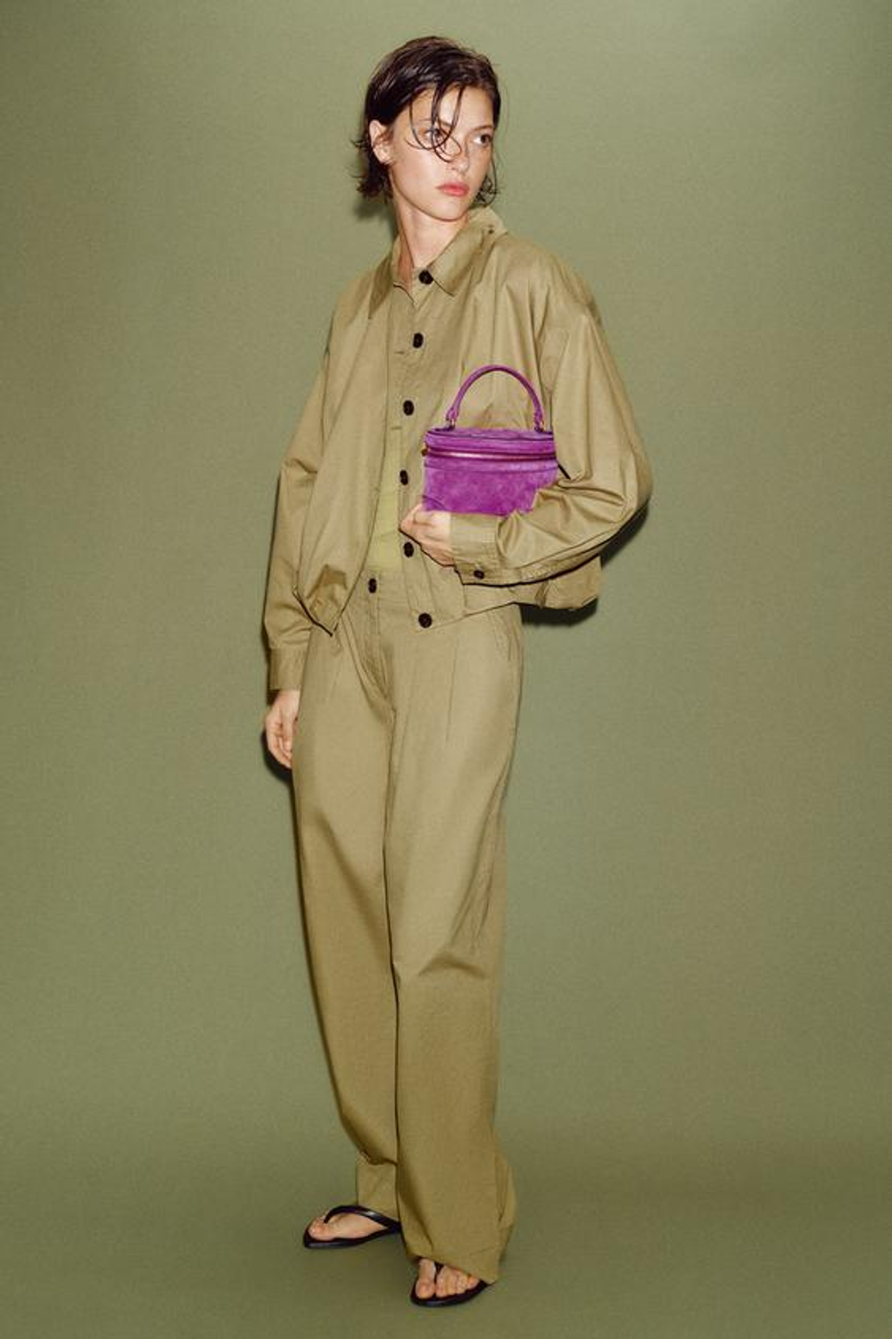 ZARA КОЖАНАЯ СУМКА-КЕЙС, ЛИЛОВЫЙ