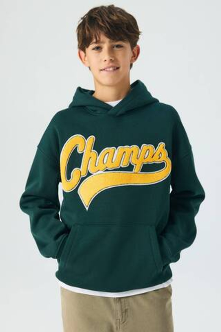 H&M Толстовка с капюшоном и принтом, темно-зеленый