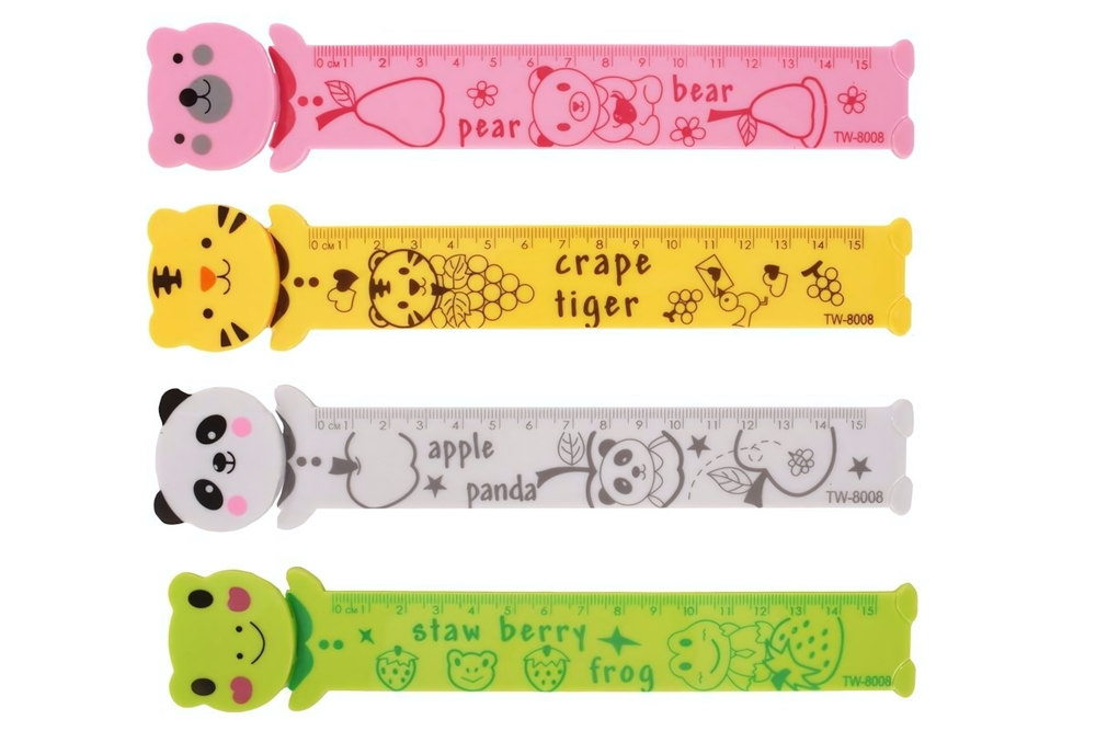 Линейка пластиковая 15см "Зверята", 4 дизайна микс, D-608B-186