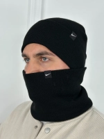 Зимний комплект вязаная шапка бини и тёплый снуд-бафф