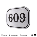 Номерок на дверь квартиры 609, для кабинета, офиса, шильдик 9 х 7 см, серебристый, Айдентика Технолоджи