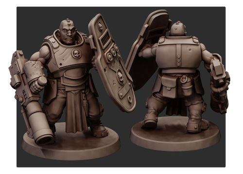 Astra Militarum Ogryn Огрин с гранатомётом и щитом миниатюра для AOS,Waha, Настольная игра, НРИ, Варгейм, РПГ