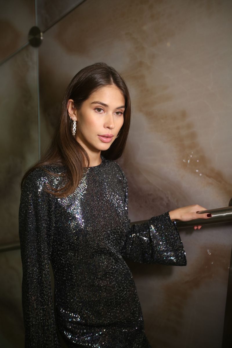 Платье с блестками мини черное