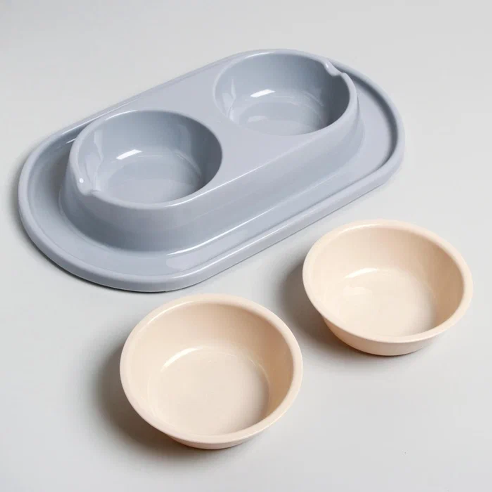 Миска для животных 0.3л двойная, на подставке, серый ALTA