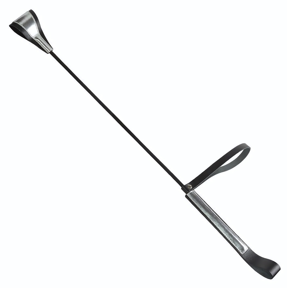 Чёрно-серебристый стек с хлопушкой из кожи - 62 см. (Цвет: черный с серебристым)