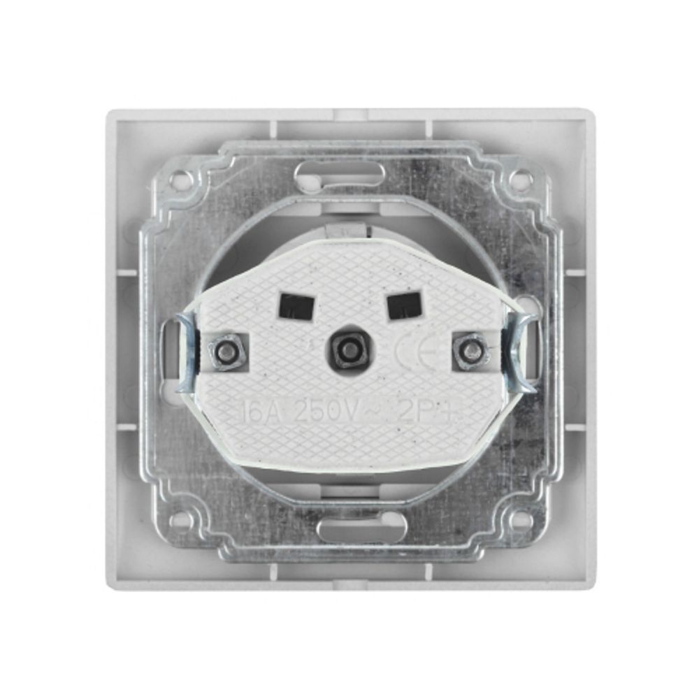 Розетка Intro Plano 1-206-03 с заземлением 2P+E Schuko со шторками, 16А-250В, IP20, СУ, алюминий | Intro Plano Алюминий