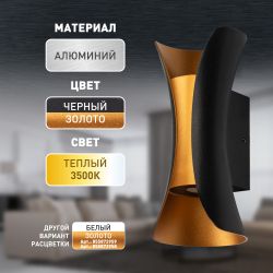 Декоративная подсветка ЭРА WL42 BK+GD светодиодная 10Вт 3500К черный/золото IP54 для интерьера, фасадов зданий