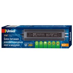 UET-VAF-200A67 12V IP67 2 выхода Блок питания ультратонкий. 200Вт. Металлический корпус. TM Uniel