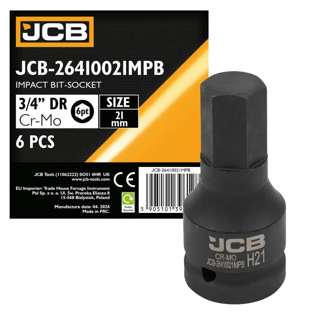 Головка-бита ударная 6-гранная 3/4'', 21мм JCB JCB-26410021MPB