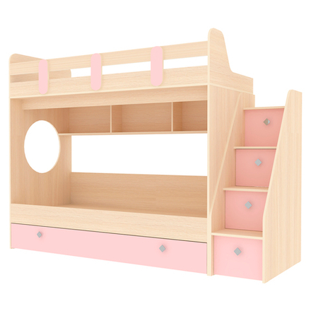 Кровать двухъярусная КарИВи Фортуна-3  Дуб Молочный Розовый