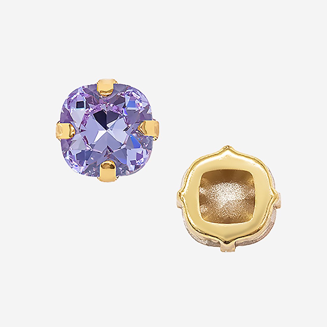 Кристалл Кушон (Сushion) в цапах, оттенок "Фиолетовый"/"Violet", 9,2мм, позолота